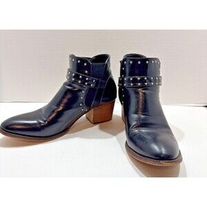 Olivia Miller Ankle Boots Women's Size 7.5 Shoes Black Silver Buckle & Dots